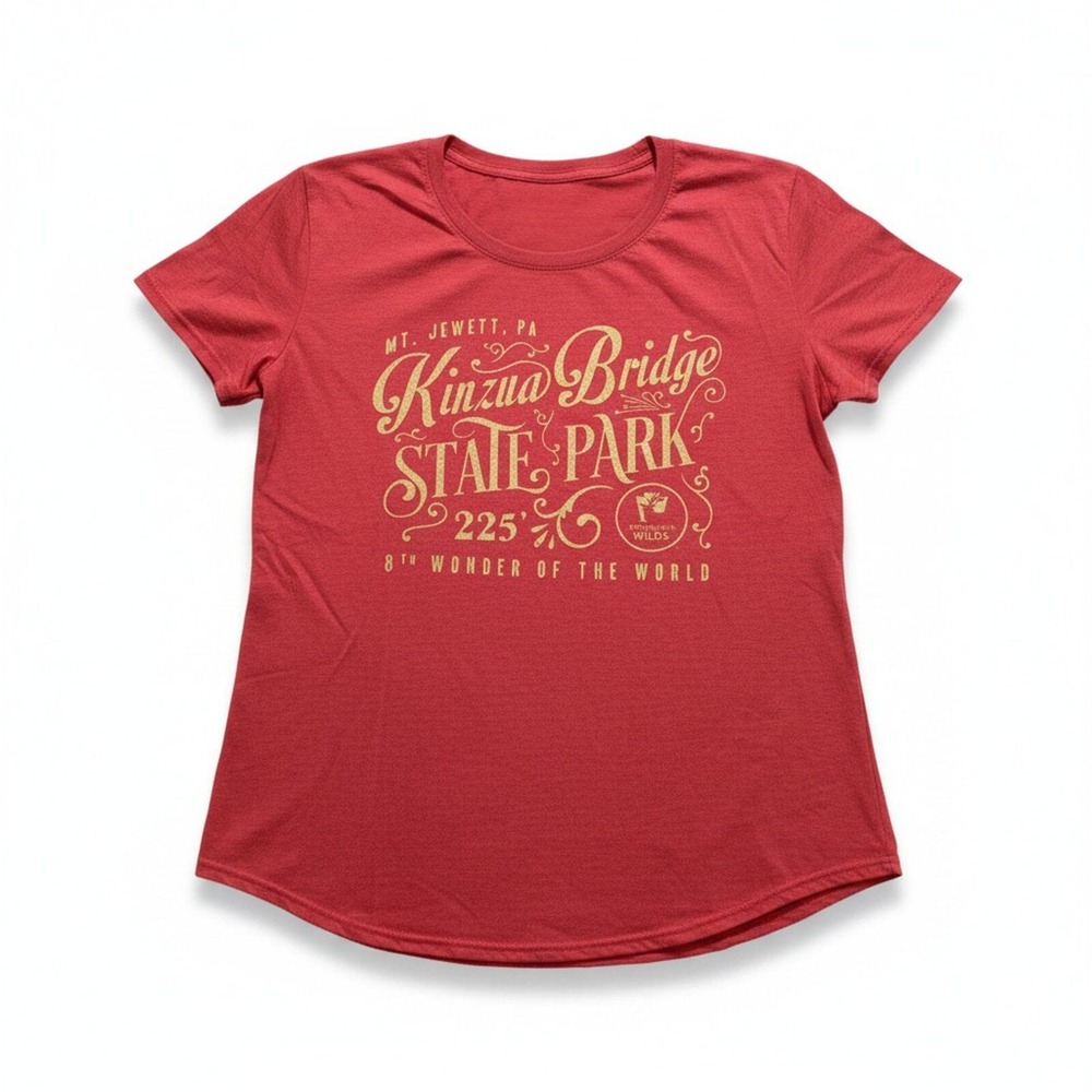 Gildan L Womens Red Kinzu Bridge State Park‎ Graphic Tee Casual Vintage Style
